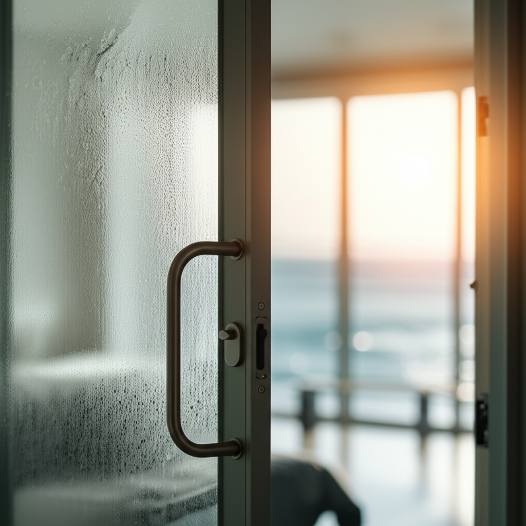 Glass door before cleaning
